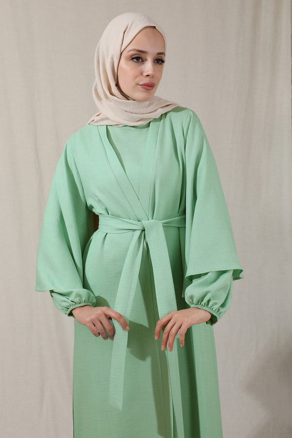 Flywheel Cuff Pieced Abaya Set Water Green - 4