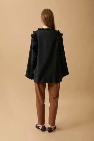 Frill Detail Tie Front Shirt Black - 6