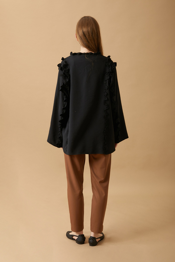 Frill Detail Tie Front Shirt Black - 6