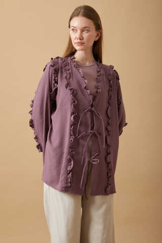 Frill Detail Tie Front Shirt Dusty Rose - 3