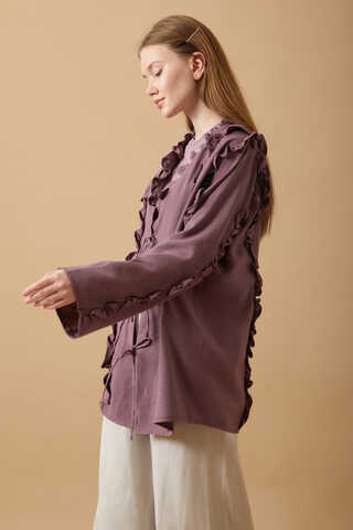 Frill Detail Tie Front Shirt Dusty Rose - 4