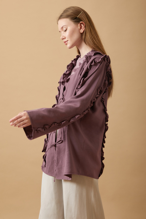 Frill Detail Tie Front Shirt Dusty Rose - 4