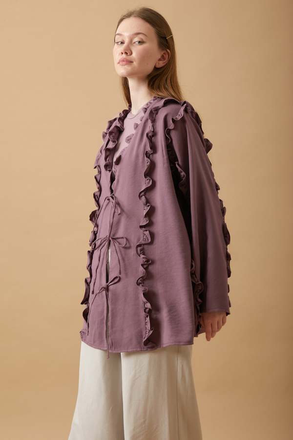 Frill Detail Tie Front Shirt Dusty Rose - 6