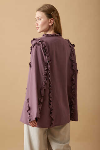 Frill Detail Tie Front Shirt Dusty Rose - 7