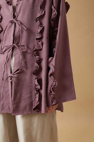 Frill Detail Tie Front Shirt Dusty Rose - 5