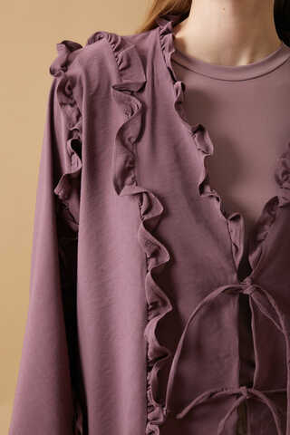 Frill Detail Tie Front Shirt Dusty Rose - 2