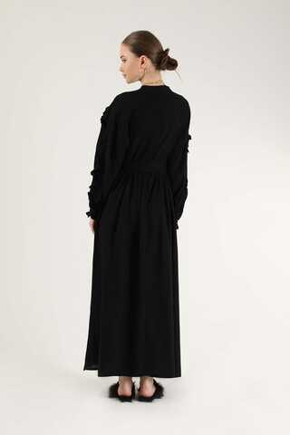 Frill Detailed Belted Dress Black - 5