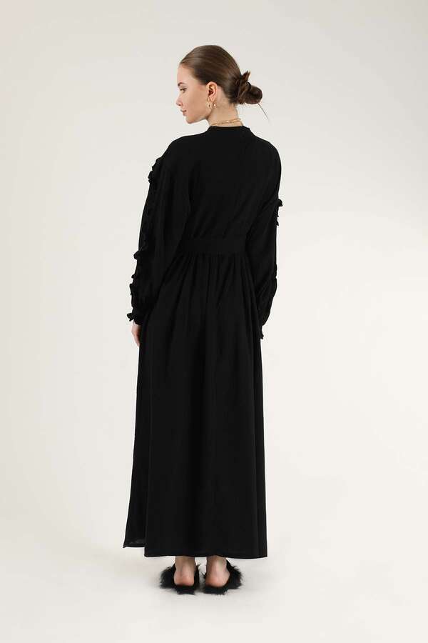 Frill Detailed Belted Dress Black - 5
