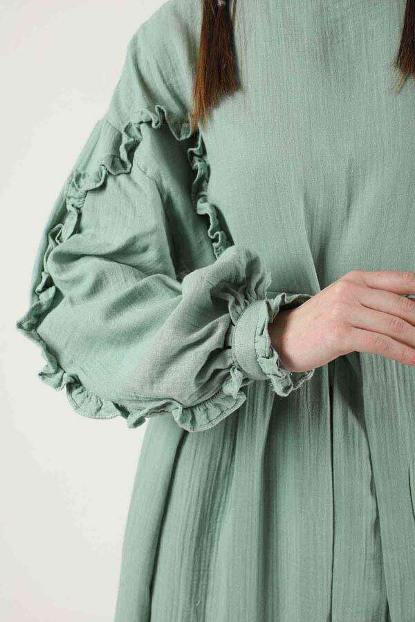 Frill Detailed Belted Dress Mint - 2