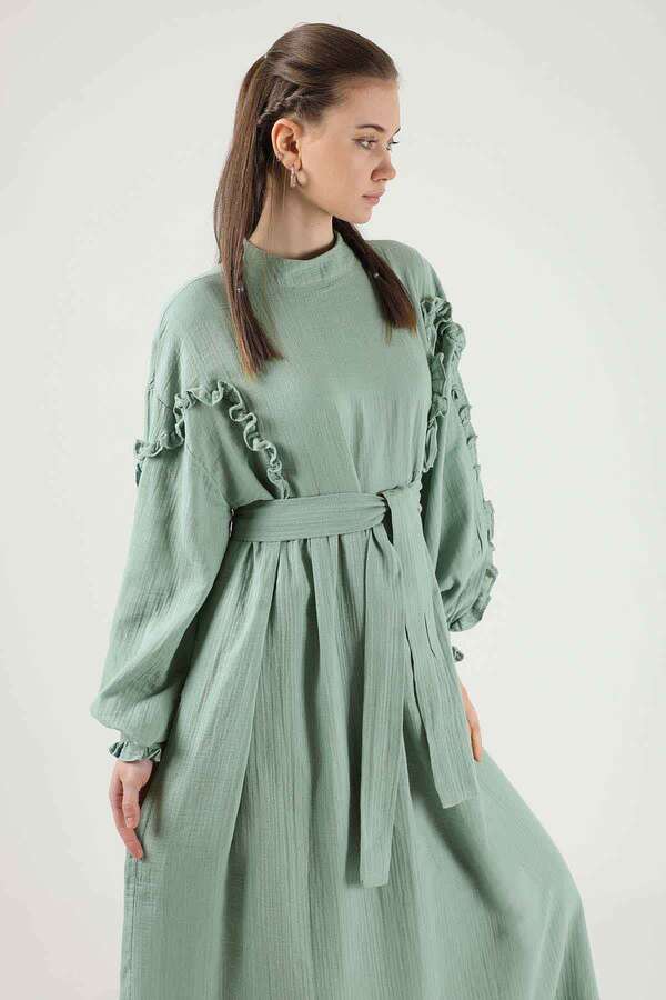 Frill Detailed Belted Dress Mint - 3