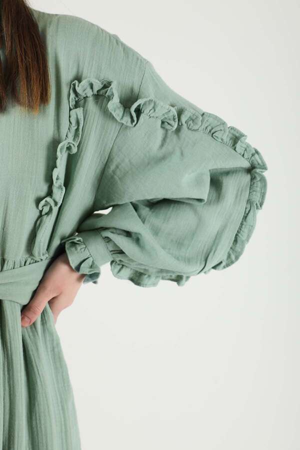 Frill Detailed Belted Dress Mint - 4