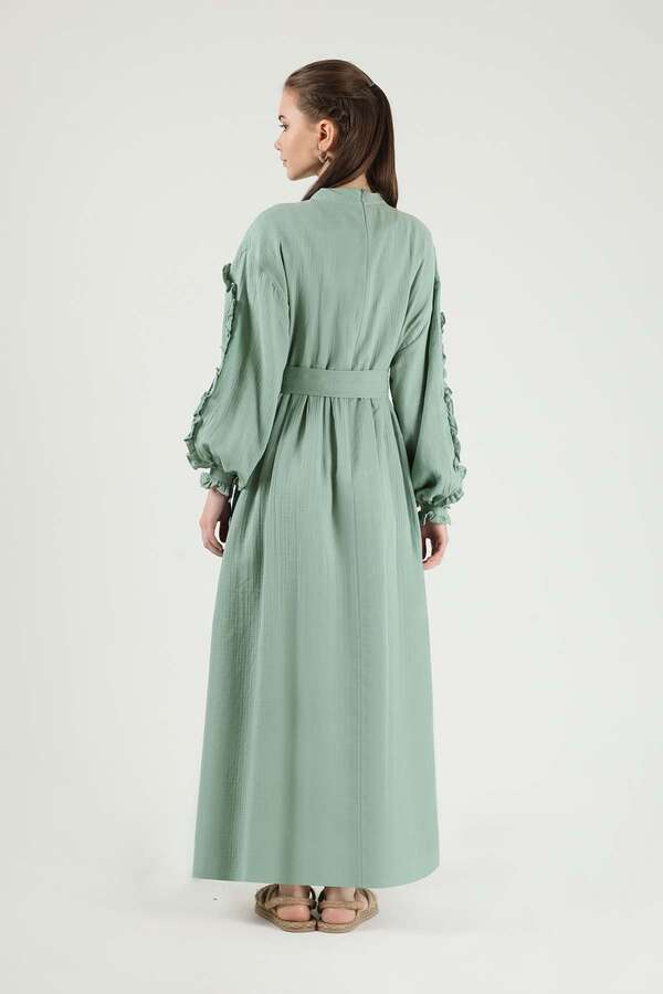 Frill Detailed Belted Dress Mint - 5