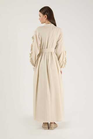 Frill Detailed Belted Dress Stone - 5