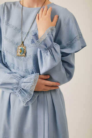 Frill Detailed Lace Tunic Baby Blue - 2