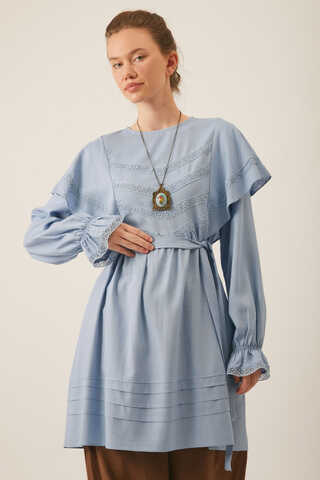 Frill Detailed Lace Tunic Baby Blue - 1