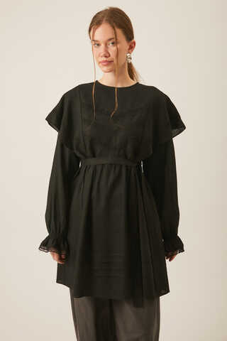 Frill Detailed Lace Tunic Black - 3