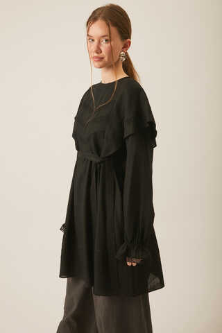 Frill Detailed Lace Tunic Black - 4