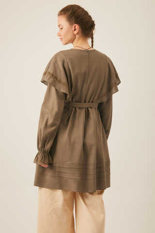 Frill Detailed Lace Tunic Earth Tone - 12