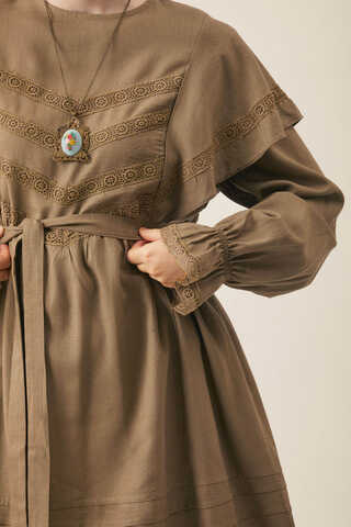 Frill Detailed Lace Tunic Earth Tone - 11