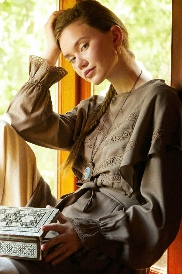 Frill Detailed Lace Tunic Earth Tone - 1