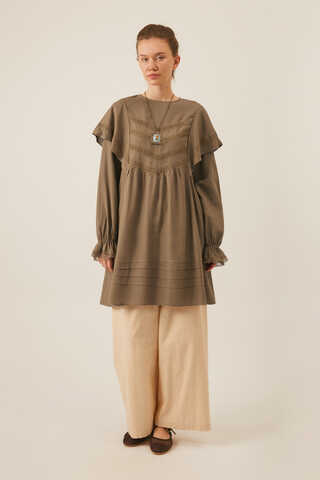 Frill Detailed Lace Tunic Earth Tone - 9