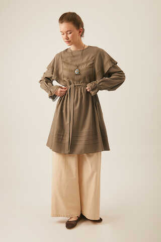 Frill Detailed Lace Tunic Earth Tone - 8