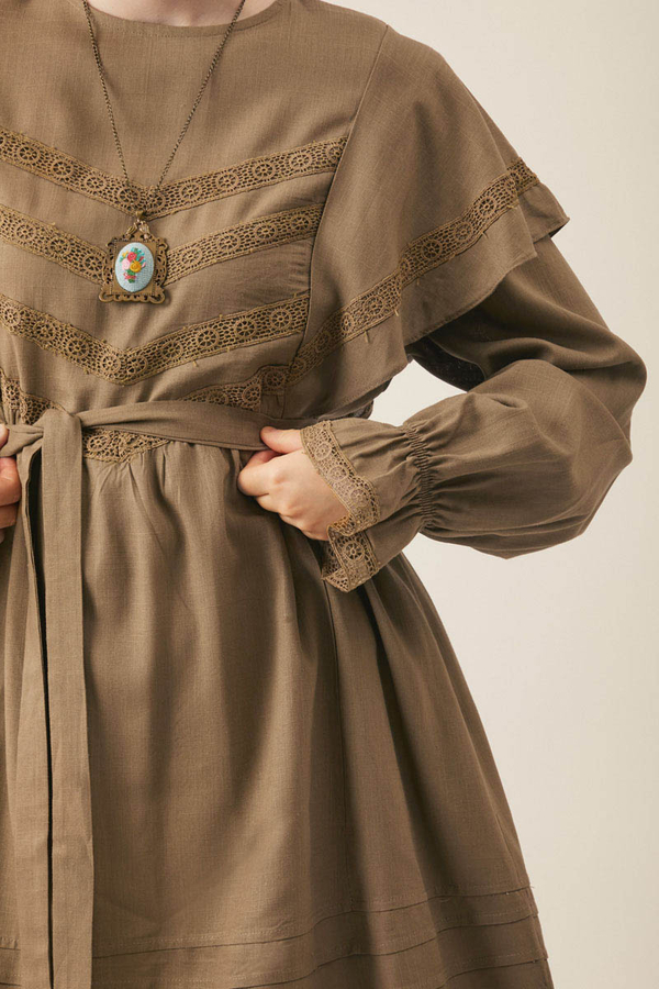 Frill Detailed Lace Tunic Earth Tone - 11