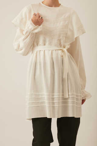 Frill Detailed Lace Tunic White - 4