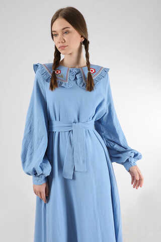 Frilly Baby Collar Dress Baby Blue - 3