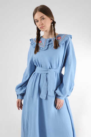Frilly Baby Collar Dress Baby Blue - 4