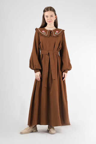 Frilly Baby Collar Dress Brown - 1