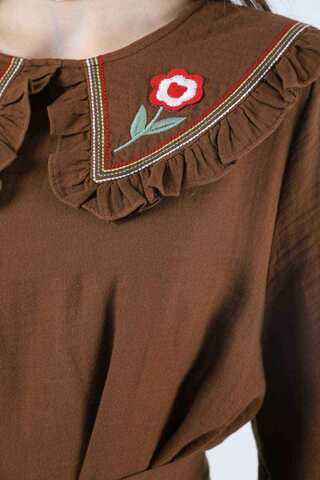 Frilly Baby Collar Dress Brown - 4