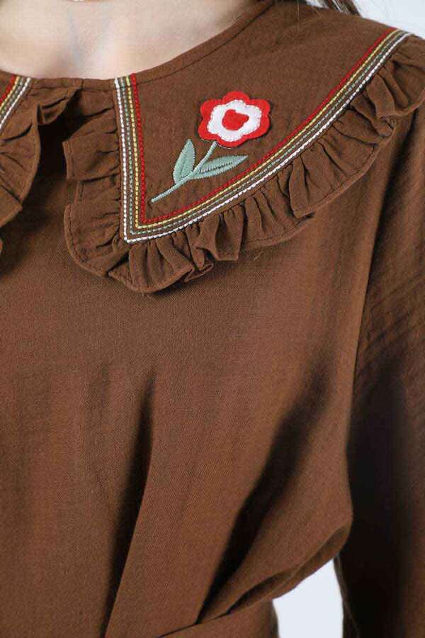 Frilly Baby Collar Dress Brown - 4