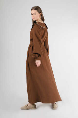 Frilly Baby Collar Dress Brown - 5