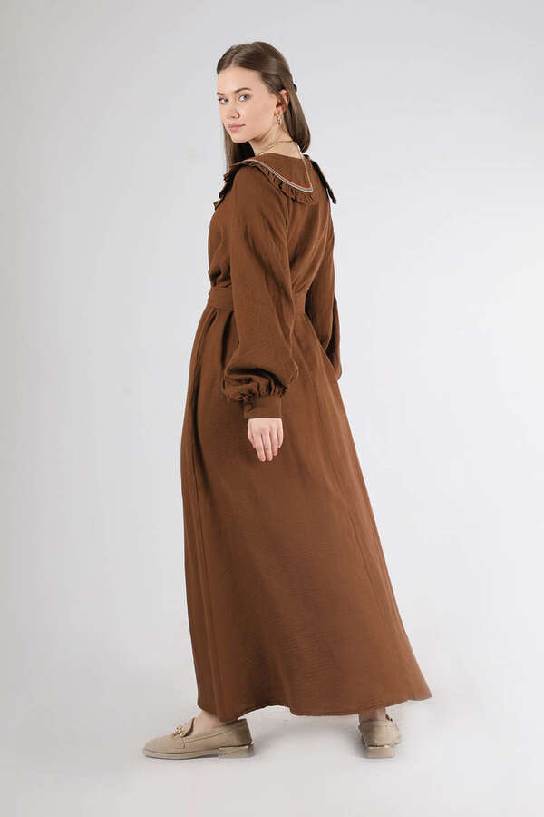 Frilly Baby Collar Dress Brown - 5