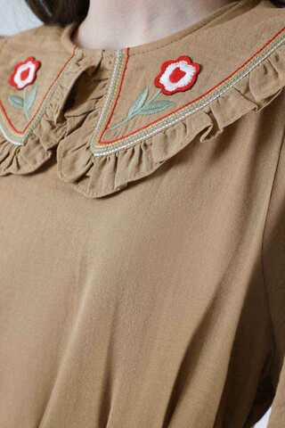 Frilly Baby Collar Dress Camel - 4