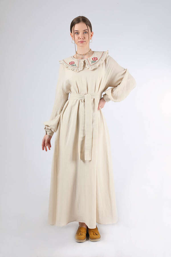 Frilly Baby Collar Dress Cream - 1