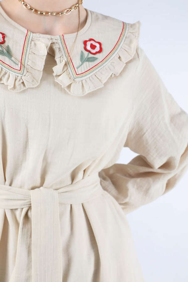 Frilly Baby Collar Dress Cream - 4