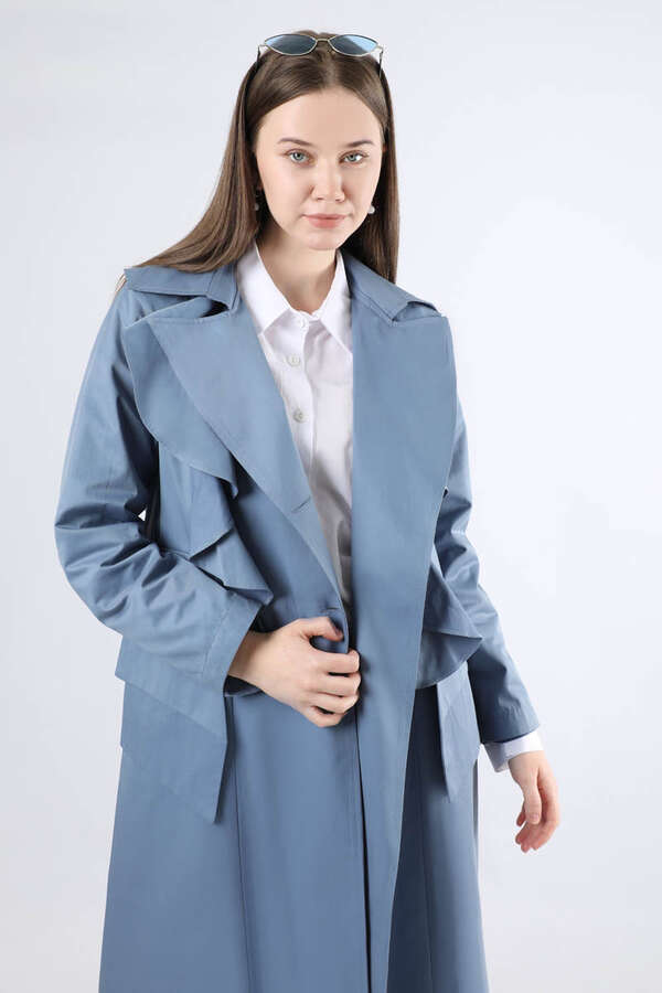 Frilly Trench İndigo - 5