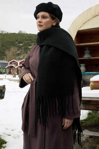 Fringed Scarf Black - 1