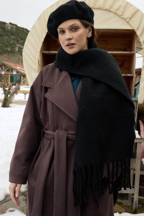 Fringed Scarf Black - 2