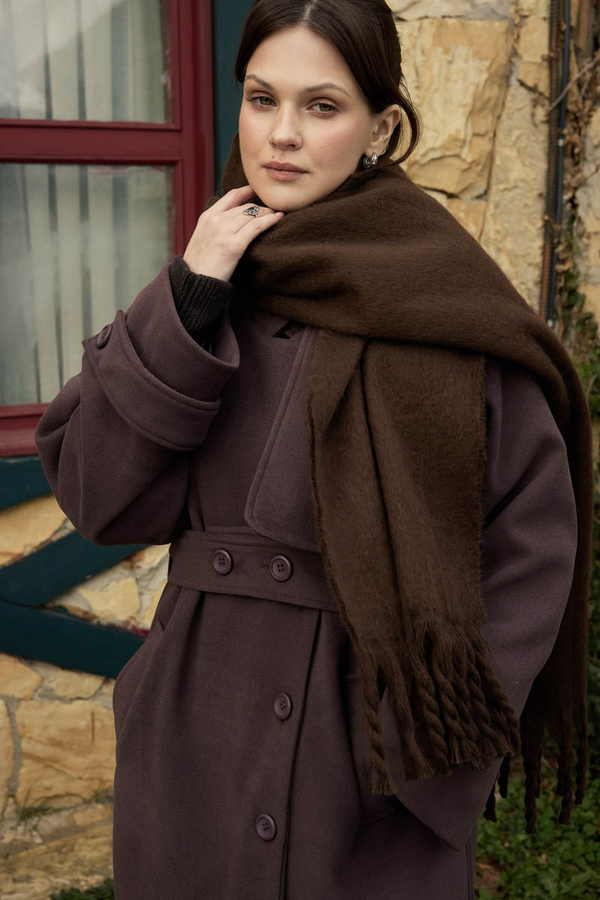 Fringed Scarf Dark Coffee - 1