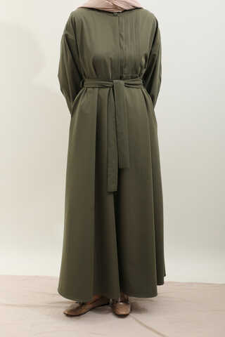 Asimetrik Nervür Detaylı Elbise Haki - 4