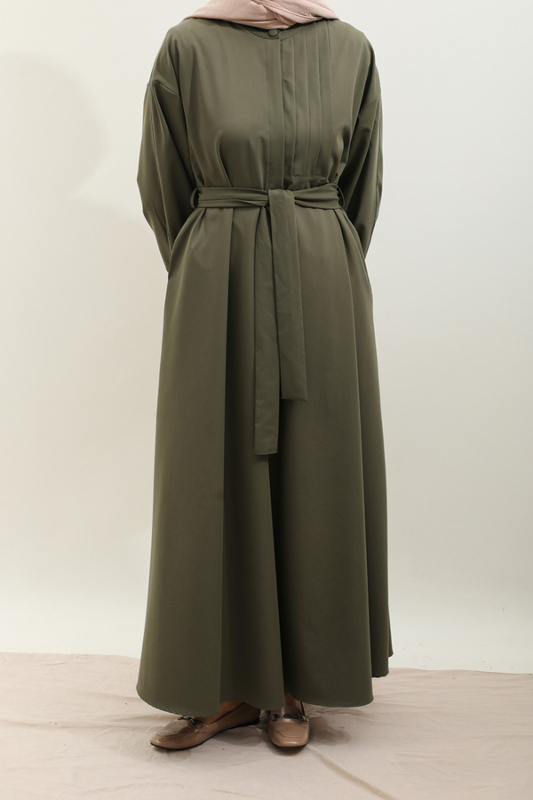 Asimetrik Nervür Detaylı Elbise Haki - 4