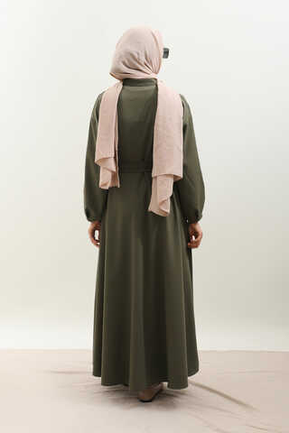 Asimetrik Nervür Detaylı Elbise Haki - 10