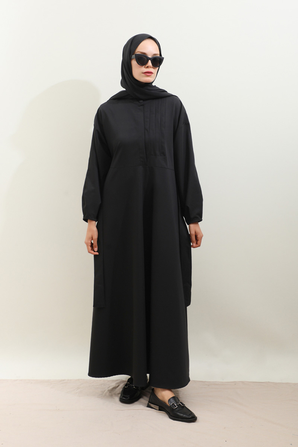 Asimetrik Nervür Detaylı Elbise Lacivert - 2