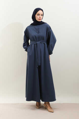 Asimetrik Nervür Detaylı Elbise Lacivert - 5