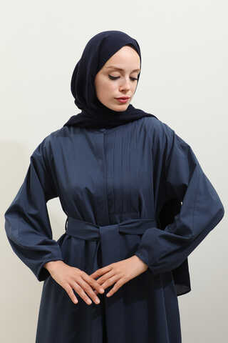 Asimetrik Nervür Detaylı Elbise Lacivert - 6