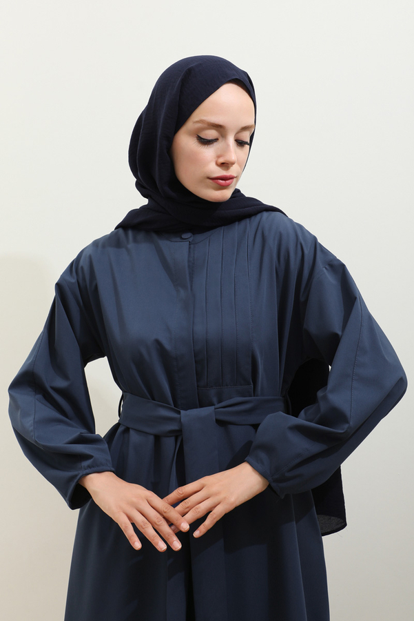 Asimetrik Nervür Detaylı Elbise Lacivert - 6