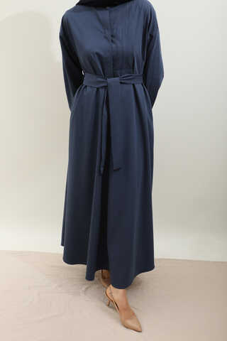 Asimetrik Nervür Detaylı Elbise Lacivert - 7